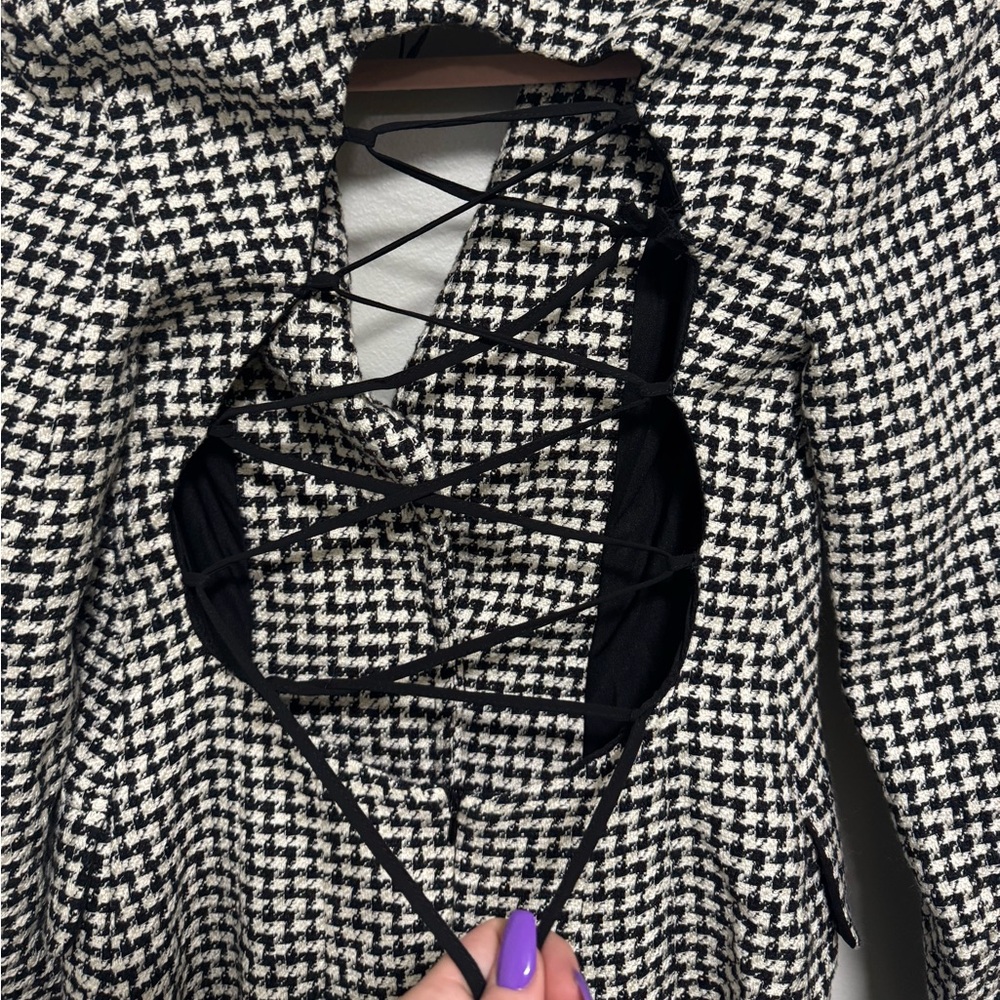 Zara Houndstooth Black and White Open Back Blazer Dress - Picture 11 of 11
